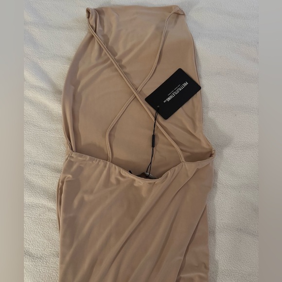 PrettyLittleThing Beige Slinky Open Back Midi Dress | Size 4 NWT - Picture 2 of 6